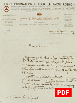 Письмо К.Тюльпинка, президента Международного Союза «За Пакт Рериха» в г. Брюгге Н.К.Рериху. 18 сентября 1937 г.